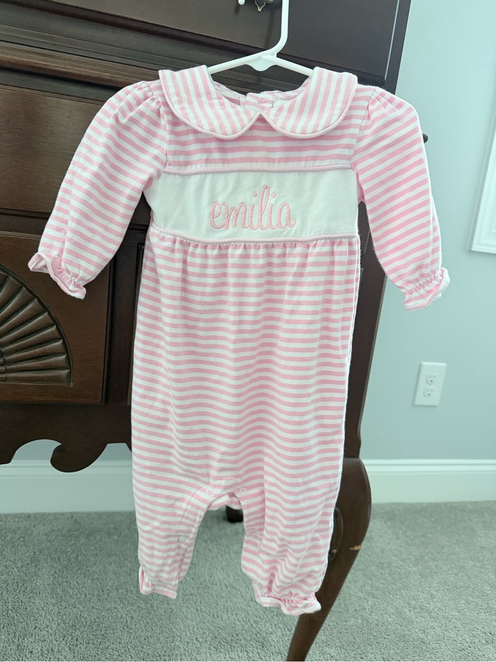 Pink Stripe Ruffle Romper “Emilia”